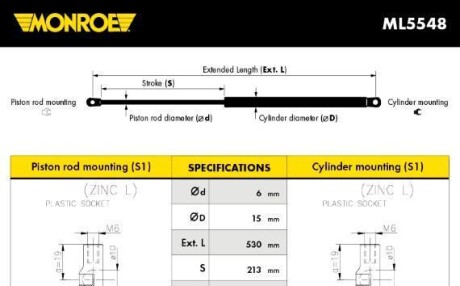 Газовая пружина, крышка багажник - (7703024021, 8200000896) MONROE ML5548