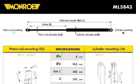 Газовая пружина, крышка багажник - (b25R62620C, B25R62620A, B28C62620B) MONROE ML5843