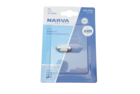 Автолампа 12V 0,8W SV8.5 (9.8x30mm) Festoon LED (blister/1шт) (6000K) - NARVA 181704000