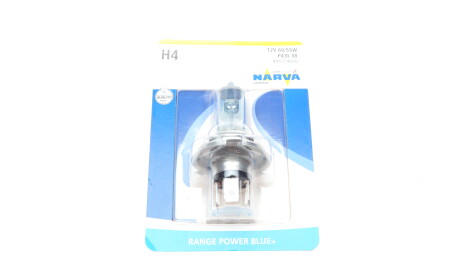 Автолампа H4 12V 60/55W P43t Range Power Blue+ (3700K) (блістер/ 1шт) - NARVA 486774000