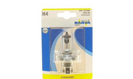 Автолампа H4 24V 75/70W P43t Standard (блістер/ 1шт) - NARVA 488924000