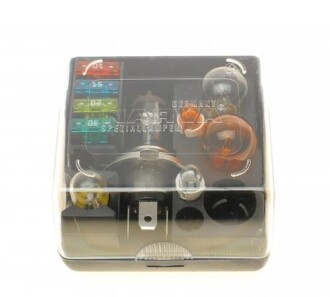 Набір автоламп з запобіжниками H4 12V (P21/5W, P21W, R5W, WY5W. T4W + 4 запобіжника) 984083010 - NARVA 98408