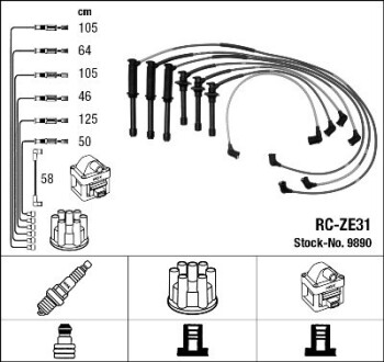 Комплект проводів запалення - (kl4718140c, kf3318140e, kl0118140c) NGK 9890