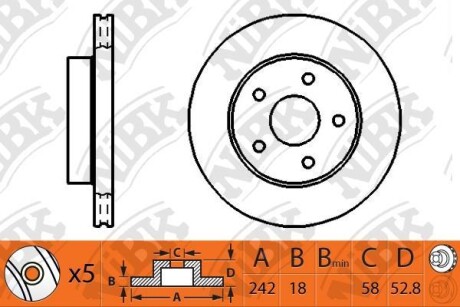 Диск тормозной передний 242мм Subaru Impreza, Legasy - (26310AA001, 26310AA010, 26310AA011) NiBK RN1276 (фото 1)