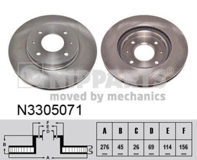 N3305071_диск тормозной передний! \ Mitsubishi Lancer All 03>/Galant 2.0-2.5 96-04 - NIPPARTS N3305071