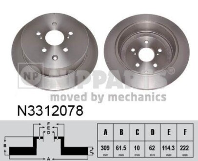 Диск тормозной lexus rx 350 08- задний - (4243148070, 424310E020) NIPPARTS N3312078