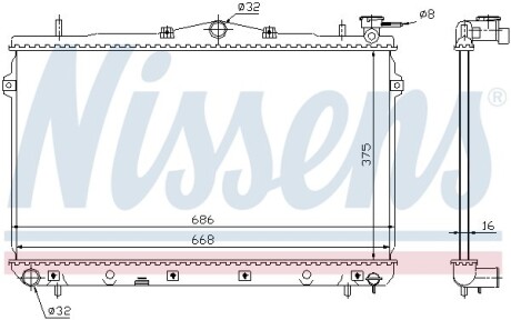 Радіатор охолодження HYUNDAI ELANTRA (J2/RD) (95-) - NISSENS 62298