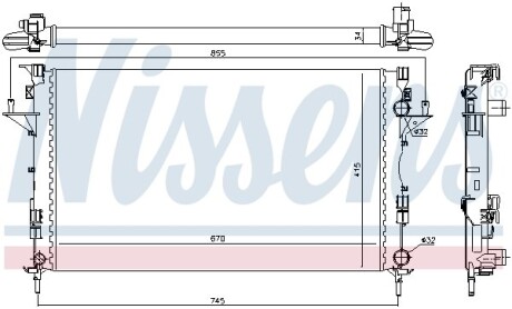 Радіатор охолодження RENAULT ESPACE IV, LAGUNA II (01-) - (214105133R, 7711134658, 8200008765) NISSENS 63816