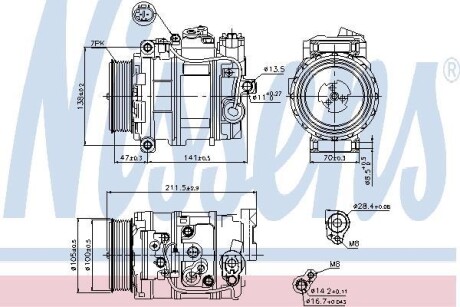 Компрессор, кондиционер - (a0012303211, A0022301011, A0012302811) NISSENS 89090