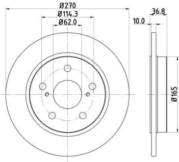 Диск тормозной задний Toyota Auris, Corolla 1.4, 1.6, 1.8 (12-) - (4243102170, 4243102180, 4243112280) NISSHINBO ND1007K (фото 1)