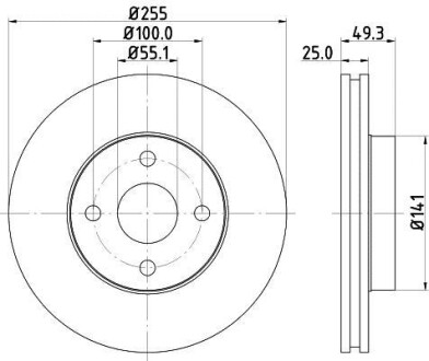 Диск гальмівний передній Toyota Corolla 1.4, 1.6, 1.8 (00-06)/ BYD 1.5, 1.6 (05-) - (4351213030, 1061001091, 106100109101) NISSHINBO ND1017K (фото 1)