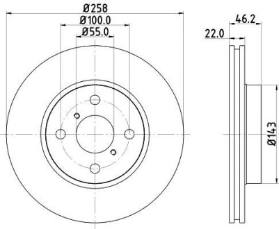 Диск гальмівний передній Toyota Yaris 1.3, 1.4 (05-) - (435120D060000, 435120D060, 435120D60000) NISSHINBO ND1026K