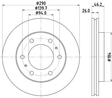 Диск гальмівний передній Mitsubishi Pajero III, IV 2.4, 2.5, 3.0, 3.2, 3.5 (02-) - (4615A061, MR407116, MR407289) NISSHINBO ND3027K