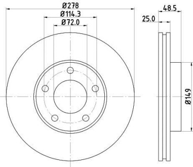 Диск гальмівний передній Mazda 3, 5 1.6, 1.8, 2.0, 2.2 (05-) - NISSHINBO ND5001K