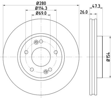 Диск гальмівний передний Hyundai i30, Tucson/Kia Carens, Ceed, Cerato 1.6, 2.0 (10-) - (517122C000, 517121D100, 517121F000) NISSHINBO ND6037K (фото 1)