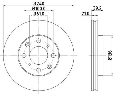 Диск тормозной передний Honda Jazz 1.2, 1.3, 1.5 (02-08) - (45251S50G00, 45251SAAG00, 45251SAAG11) NISSHINBO ND8022