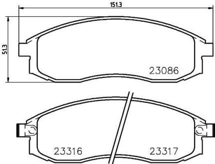 Колодки гальмівні дискові передні Nissan Maxima 2.5, 3.0/Mitsubishi L200 2.0, 2.4 (96-) - (4106038U90, D106038U90, D106M38U90) NISSHINBO NP2037 (фото 1)