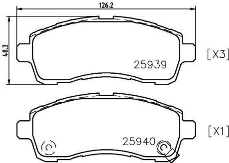 Колодки тормозные дисковые передние Suzuki Swift/Mazda 2/ Daihatsu Materia 1.2, 1.3, 1.5, 1.6 (06-) - (d6Y13328Z, D6Y13328ZA) NISSHINBO NP5029 (фото 1)