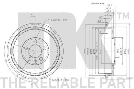 Фото 3 - Тормозной барабан NK 254303