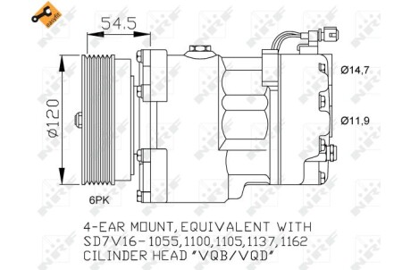 Компрессор, кондиционер - (7340657, 95NW19D629CC, 1067111) NRF 32033