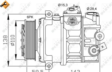 Компресор кондиціонера VW Caddy III/IV 1.6-2.0 TDI 03-/Crafter 2.5TDI 06-13/T6 2.0 TDI 15- - (1K0260859F, 1K0820803E, 1K0820803F) NRF 32147