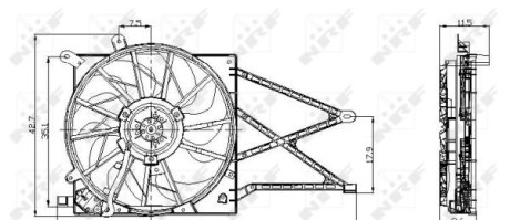 Вентилятор охолодження двигуна Opel Astra G 1.2-2.2 98-07 (з дифузором) - (1314453, 1314539, 1314542) NRF 47015 (фото 1)