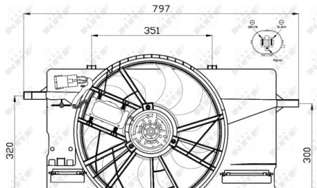 Вентилятор радіатора Volvo C30/C70/S40/V50 2.4/2.5 04-12 (з дифузором) - (30671060, 30680587, 306805870) NRF 47412