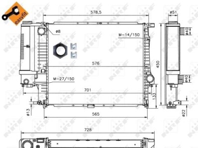 Радіатор охолодження BMW 5 (E34) 1.8-2.5i 89-96 (M40/M43/M20/M50) - (17111740696, 17111740698, 17111740699) NRF 53852