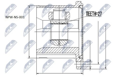 ШРУС внутренний (тришип) Nissan NP300, X-terra, Terrano, Infiniti FX,QX,Q70 - (3910058G00, 3910058G60, 3910088G00) NTY NPW-NS-001