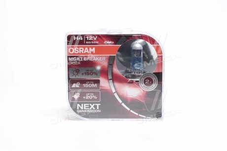 Автолампа Night Breaker Laser H4 P43t 55 W 60 W прозрачно-голубая - OSRAM 64193NLHCB