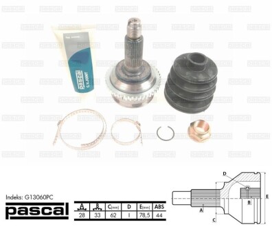 Шарнирный комплект, приводной вал - (gd3622610a, gd3622610, gd3822510a) PASCAL G13060PC