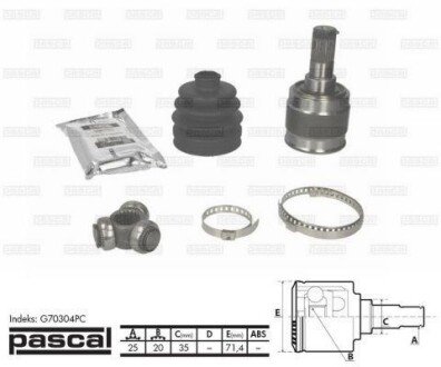 Шарнирный комплект, приводной вал - PASCAL G70304PC