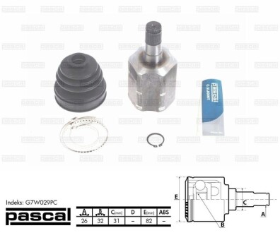 Шарнирный комплект, приводной вал - PASCAL G7W029PC