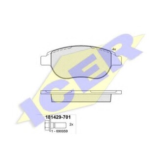 Гальмівні колодки ICER 181429701 - Peugeot/Citroen 181429