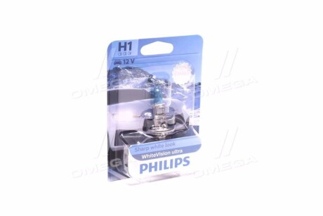 Автолампа H1 B1 12V 55W P14,5s WhiteVision ultra +60% (3700K) (1 шт. в блістері) - PHILIPS 12258WVUB1