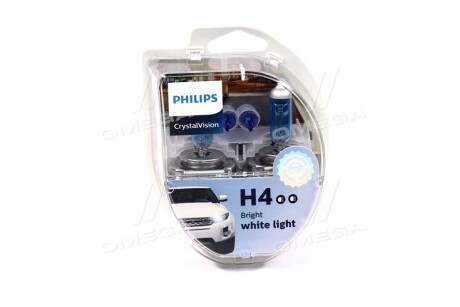 Лампа розжарювання H4 12V 60/55W P43t-38 Cristal Vision + 2x W5W 4300K - PHILIPS 12342CVSM