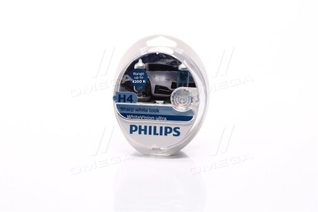 Автолампа WhiteVision Ultra H4 P43t-38 55 W 60 W светло-голубая - PHILIPS 12342WVUSM