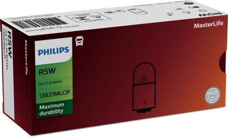 Автолампа MasterLife R5W BA15s 5 W прозрачная - PHILIPS 13821MLCP