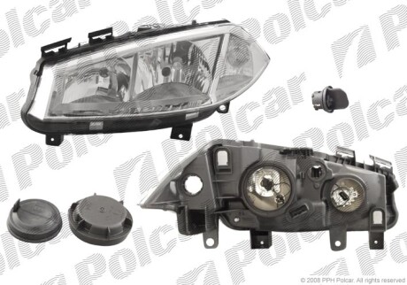 Передняя фара R MEGANE 02-05 LH ELE H1+H7 - Polcar 601209-E