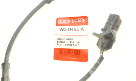 Фото 2 - Датчик зносу гальмівних колодок QUICK BRAKE WS 0451 A (WS0451A)