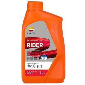 Моторное масло Rider High Mileage 4T 25W-60, 1 л - Repsol RPP2132VHC