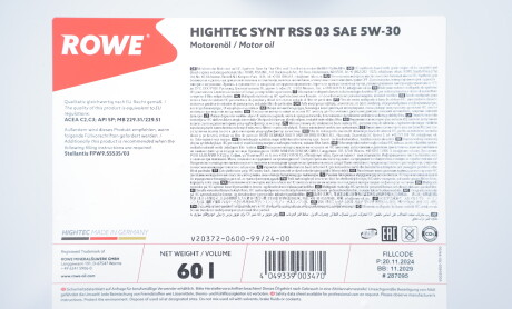 Олива 5W30 HIGHTEC SYNT RSS 03 (60L) (MB 229.31/229.51) (ACEA C2/C3/API SP) - ROWE 20372-0600-99