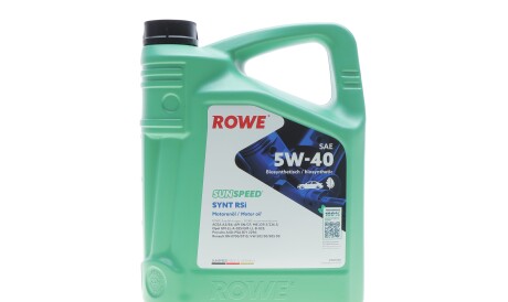 Масло 5W40 SUNSPEED SYNT RSi (5L) (MB 229.3/226.5/Porsche A40/VW 502 00/505 00/RN 0700/0710) - ROWE 4920068-0050-99