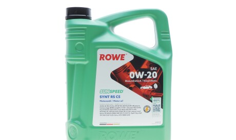 Олива 0W20 SUNSPEED SYNT RS C5 (5L) (ACEA A1/B1/C5/C6) (Longlife-17 FE+/MB 229.71/229.72/M2C962-A1) - ROWE 4920379-0050-99