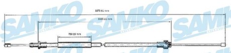 Трос ручного гальма.r. BERLINGO PARTNER 1850/1410 /P/ - SAMKO C0092B