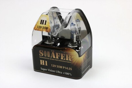 Лампа галогенова H1 12V55W P14.5S Super Vision Ultra +100% - SHAFER SL3001