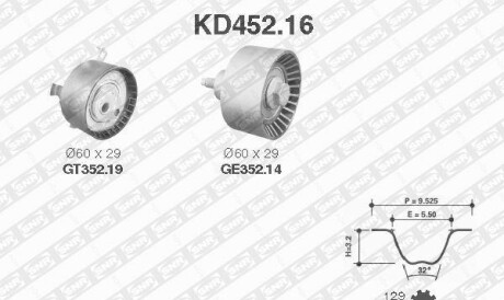 Комплект ремня ГРМ - (yf0912730, xs7g6m250aa, xs7g6m250ba) SNR NTN KD452.16