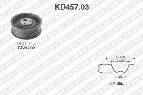 Комплект ГРМ VW T4 1.9D/TD (55405) SNR - (068109243, 068109243F, 068109243C) SNR NTN KD457.03