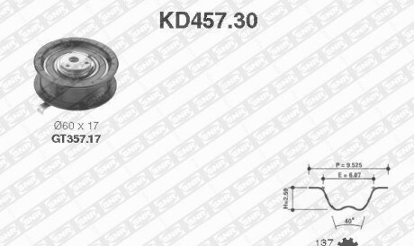 Комплект ремня ГРМ - (028109119AC, 028109119N) SNR NTN KD457.30