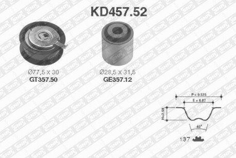 Комплект ременя ГРМ AUDI (Ви-во NTN-SNR) - (028109244, 028109244B, 1005120) SNR NTN KD457.52